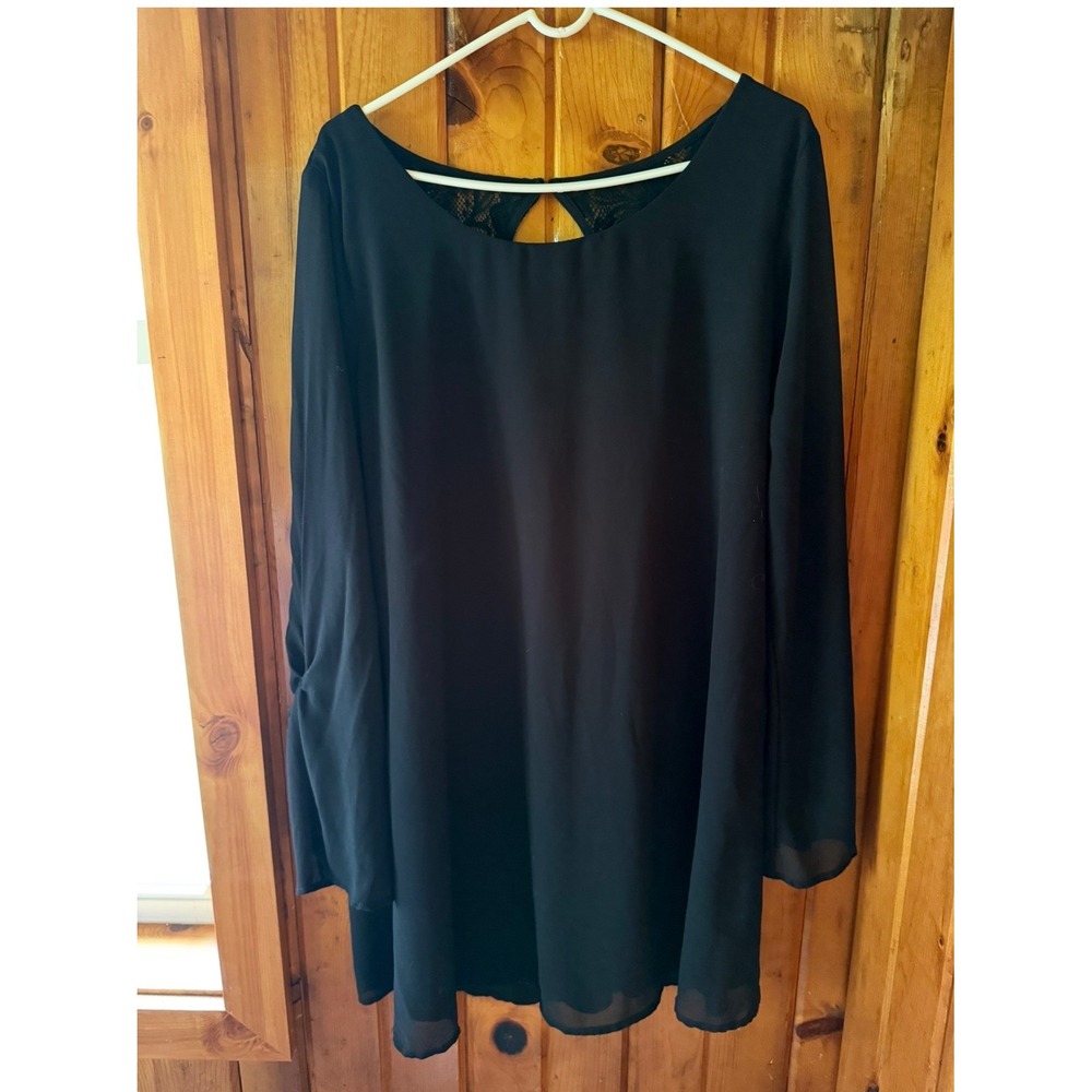 Speechless Womens size XL Black Lace Back Keyhole Long Sleeve Shift Mini Dress‎